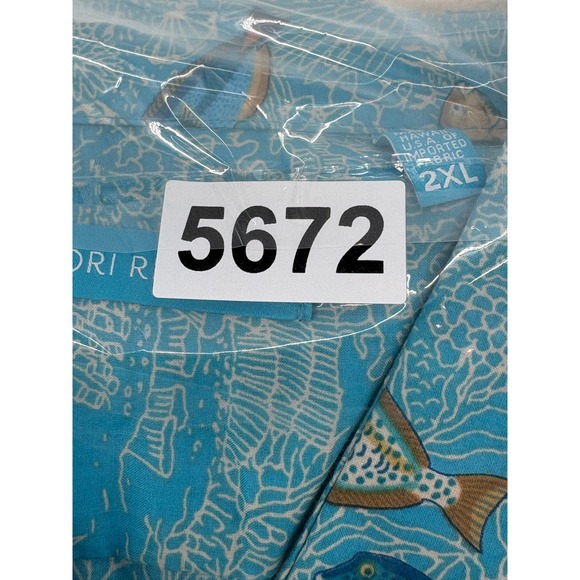 Tori Richard Mens 2X Button Up Shirt Aqua Fish Coral Print Short Sleeve Hawaiian - Picture 9 of 9